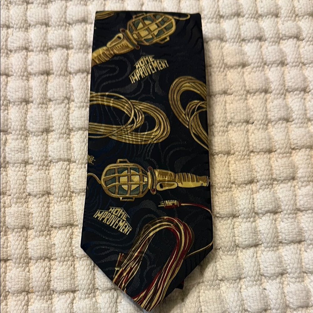 Vintage Home Improvement Themed Tie - Black and Gold Electric Cords Shop Lights